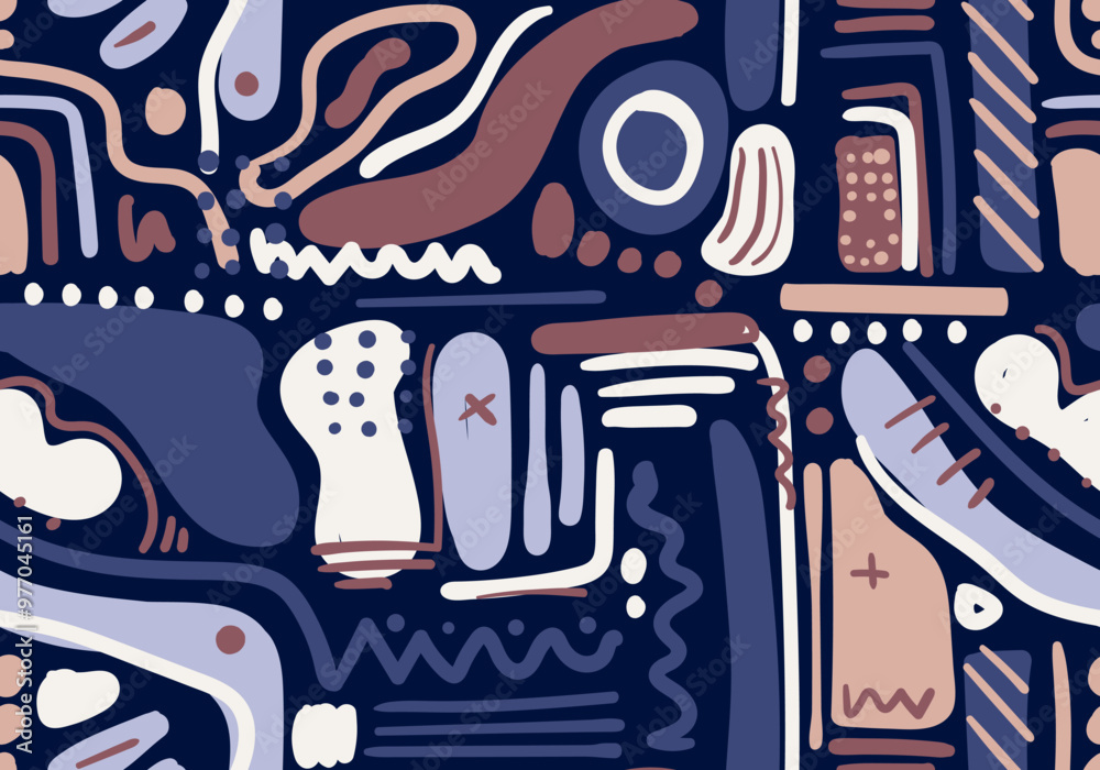 Obraz premium abstract background. Various hand drawn doodle shapes and objects. Contemporary modern trendy vector illustration. fabric, print, background