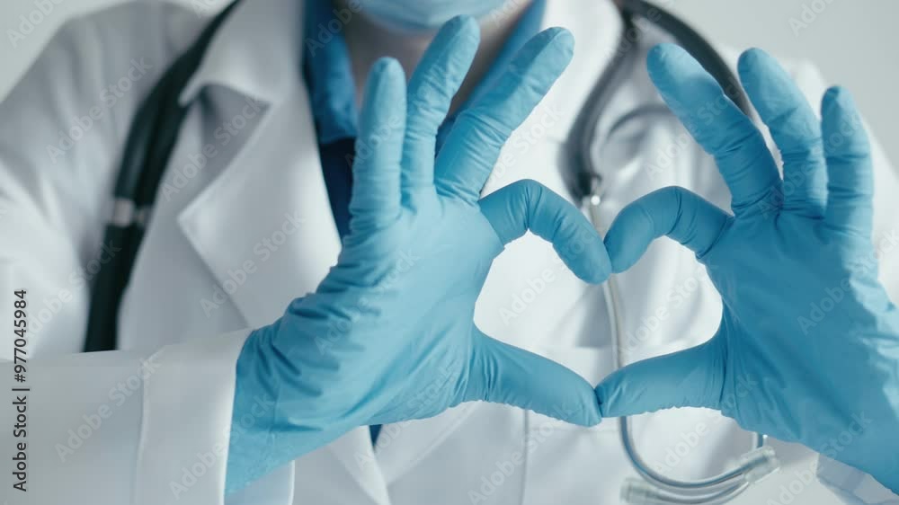 Within healthcare, a healthcare professional is symbolizing care, compassion, and dedication by shaping a heart with their hands, emphasizing their commitment to others wellbeing Within healthcare, a healthcare professional is symbolizing care, compassion, and dedication by shaping a heart with their hands, emphasizing their commitment to others wellbeing