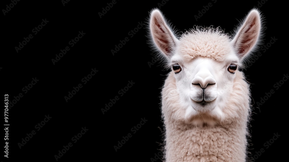 Back view of a llama with ears perked up, showcasing the texture and fluffiness of its fur against a black canvas. The image creates a sense of curiosity and intrigue. Back view of a llama with ears perked up, showcasing the texture and fluffiness of its fur against a black canvas. The image creates a sense of curiosity and intrigue.