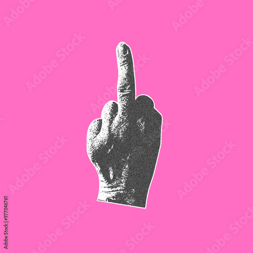 Hand with raised middle finger. Sign. Photocopy effect.