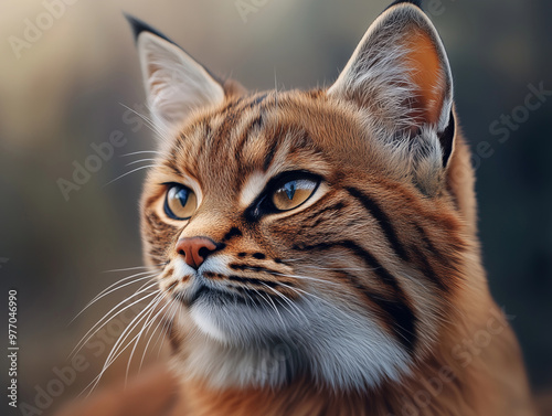 Majestic Black footed Cat, Felis nigripes, close up with warm tones in a grassy landscape photo