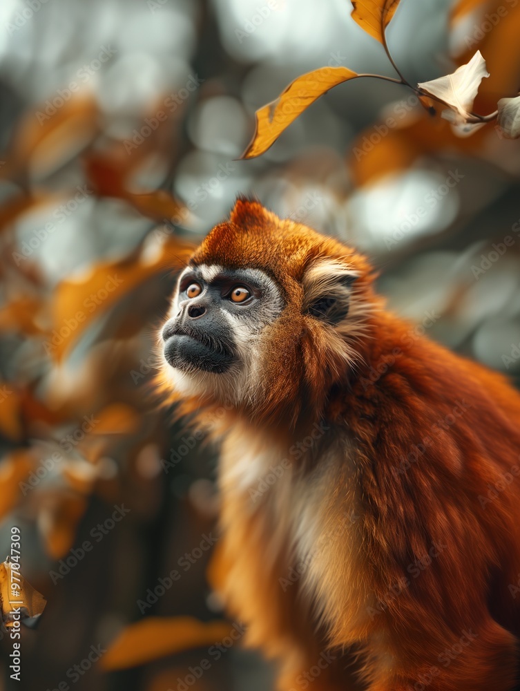 Fototapeta premium Detailed close up of Titi Monkey, Callicebus species, in its natural habitat