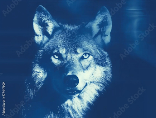 Wolf illustration cyanotype
