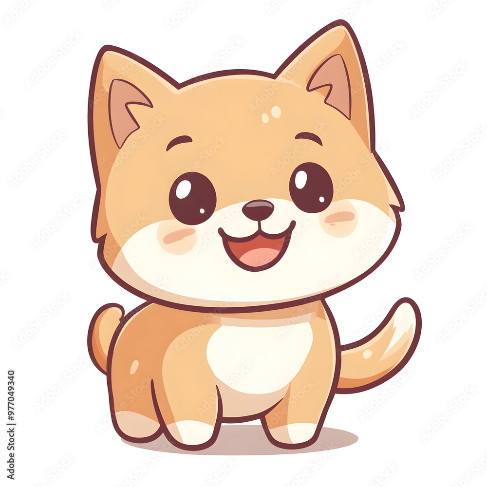 Charming Cartoon Style Portrait of a Cheerful and Playful Companion with a Swishing Tail Charming Cartoon Style Portrait of a Cheerful and Playful Companion with a Swishing Tail