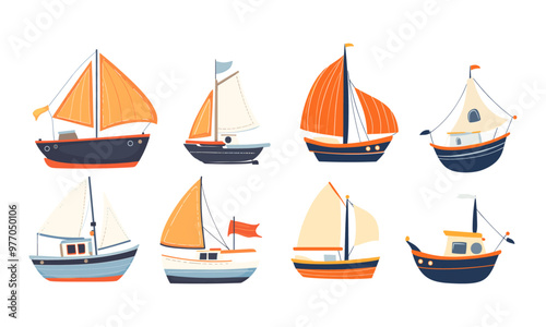 Boat icon set vector isolated
