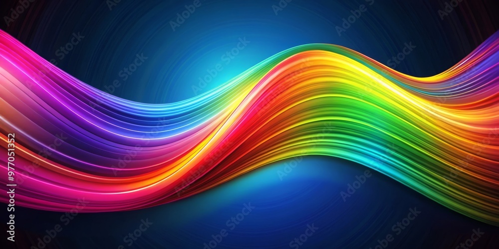 Abstract Rainbow Wave on Blue Background, abstract art , color gradients, colorful shapes Abstract Rainbow Wave on Blue Background, abstract art , color gradients, colorful shapes