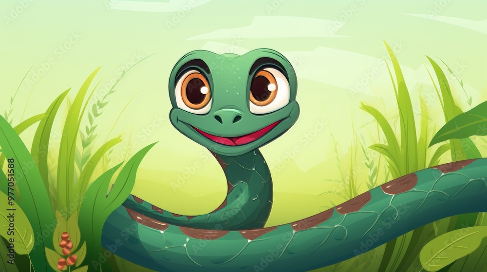 Fototapeta premium The snake is a symbol of the New Year 2025 on a green background