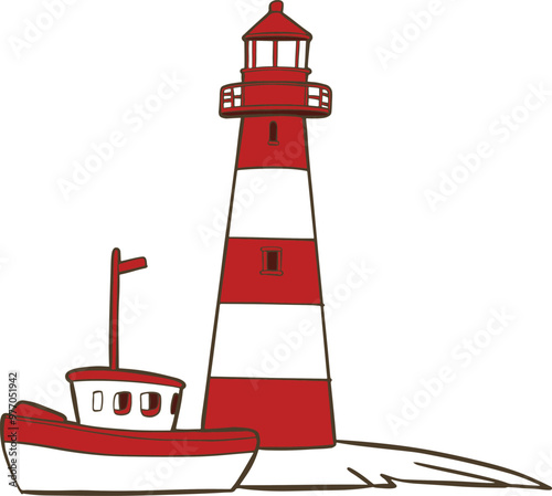 Lighthouse and boat Illustration element