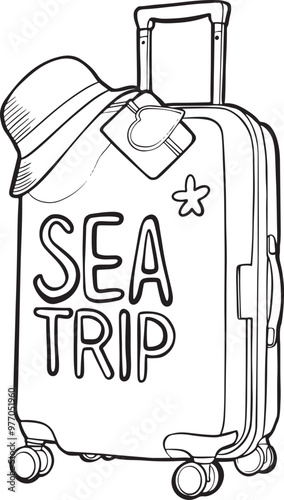 travelers suitcase hat sea trip