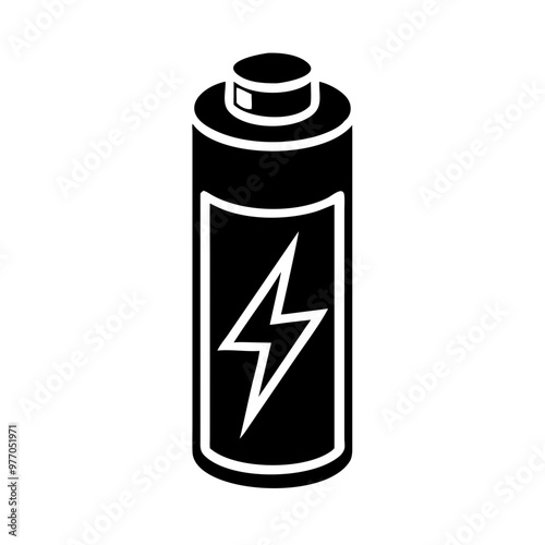 Battery Icon Outline with Lightning Bolt, Energy Symbol