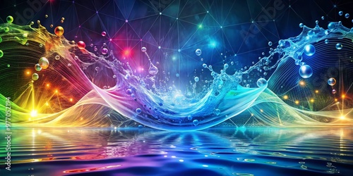 Digital Water Reflection with Abstract Shapes and Lights, Digital Art, Abstract, Water Reflection