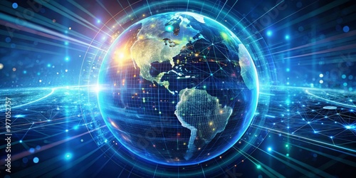 Wallpaper Mural Global Network, Earth, Grid, Blue, Technology Torontodigital.ca