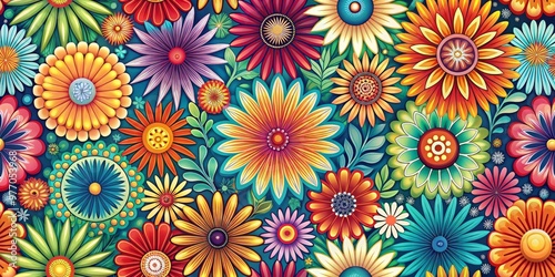 Vibrant Floral Tapestry A Colorful Symphony of Bloom, Illustration, Digital Art, Floral Design, Nature, Pattern, Spring