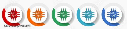 Circuit, technology, chip, processor vector icon set, flat icons for logo design, webdesign and mobile applications, colorful round buttons