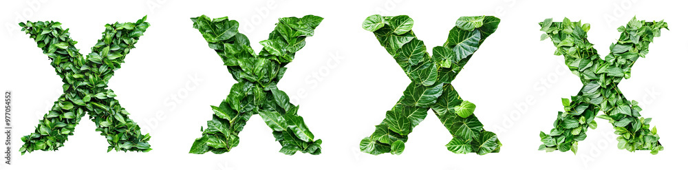 Green leafy letter X on transparent background, set PNG Green leafy letter X on transparent background, set PNG