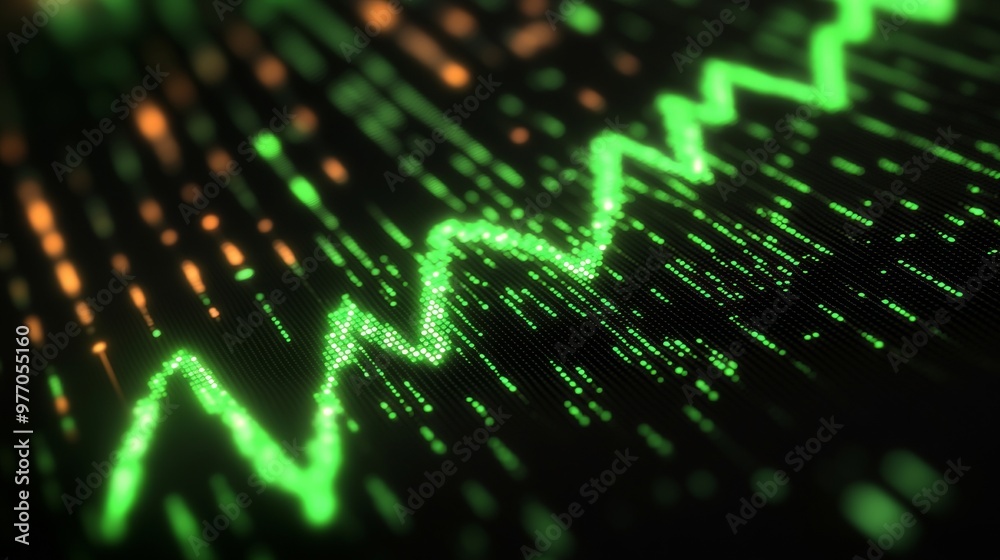 A green, glowing stock market graph going upwards on a black background, representing the rising and growing trends of financial markets. A green, glowing stock market graph going upwards on a black background, representing the rising and growing trends of financial markets.