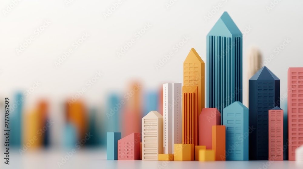 Colorful geometric buildings create a modern city skyline, showcasing creativity and design in an abstract style. Colorful geometric buildings create a modern city skyline, showcasing creativity and design in an abstract style.