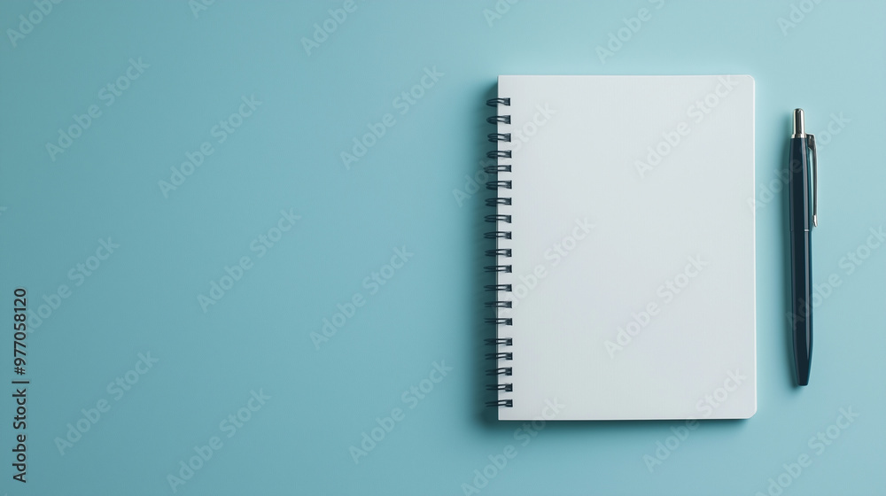blank notepad mockup with pen on blue background blank notepad mockup with pen on blue background