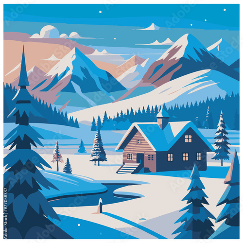 Winter landscape blue background with snowdrifts snowfall
