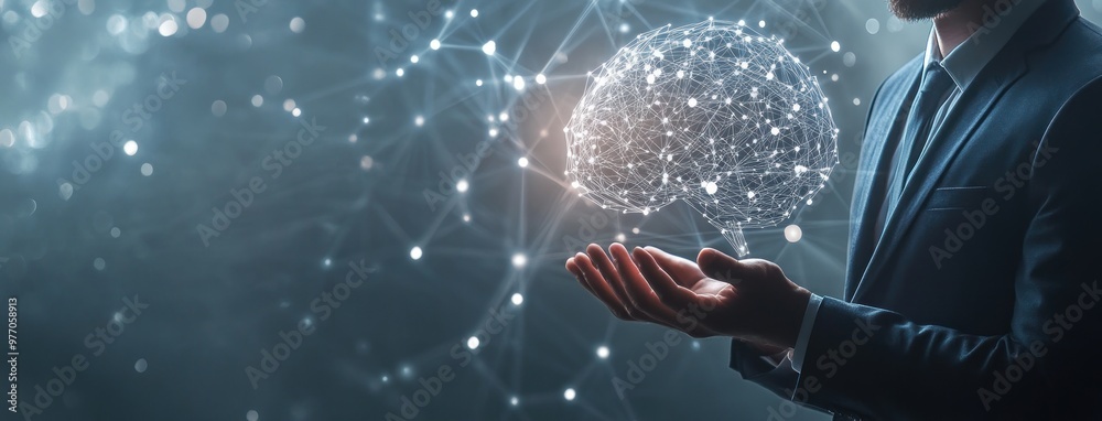 Man Holding a Digital Brain Man Holding a Digital Brain