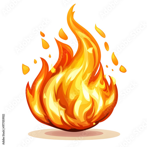 Vibrant Cartoon Style Fiery Flames Burning Brightly with Intense Energy and Drama photo