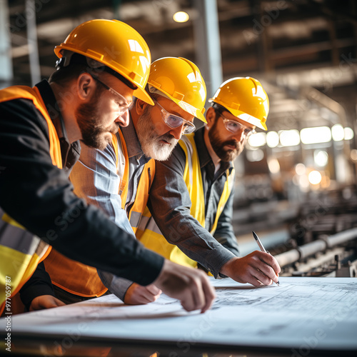 Proyecto de construcción e ingenieros revisando el diseño. Formacion profesional de arquitectos,ingenieros y aparejadores de la construccion. Estudios universitarios del sector inmobiliario.