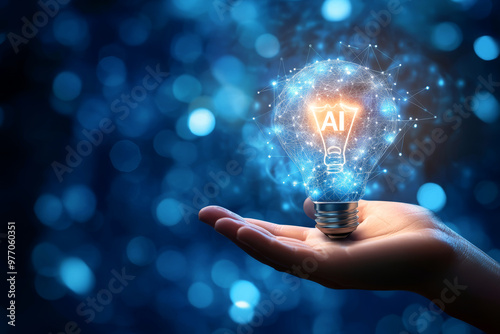 A light bulb in the palm of a hand with AI written inside.