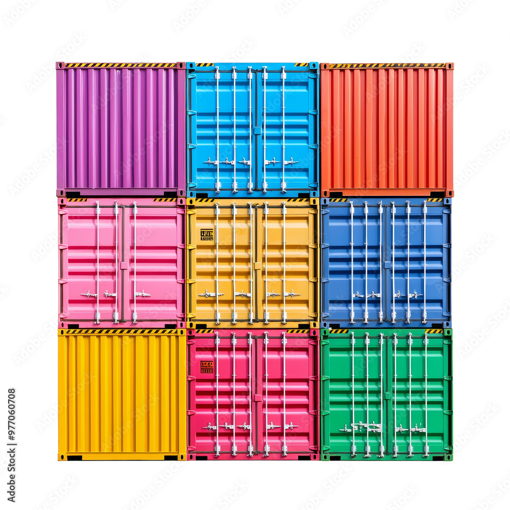 Fototapeta premium Colorful arrangement of shipping containers, vibrant and modern