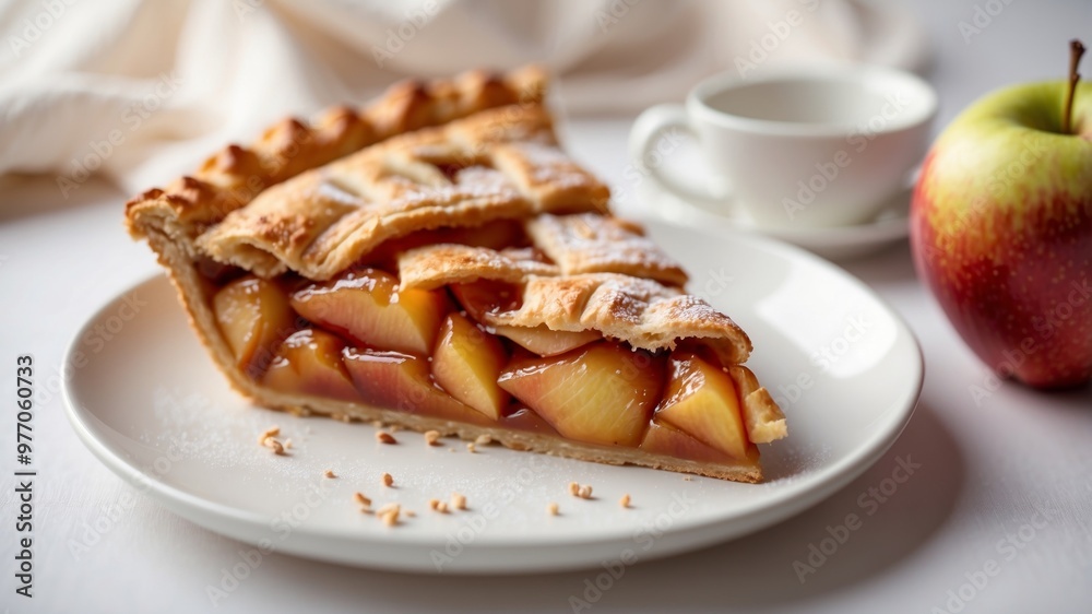 top view of an apple pie on a white table. top view of an apple pie on a white table.