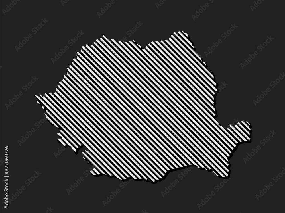Abstract map Romania, parallel grey lines Abstract map Romania, parallel grey lines