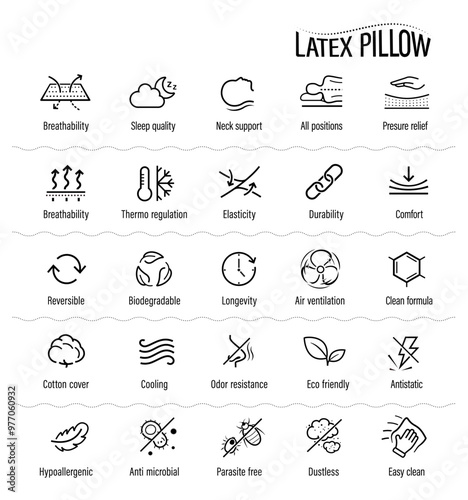 Latex pillow icon set. The outline icons are well scalable and editable. Contrasting elements are good for different backgrounds. EPS10.	