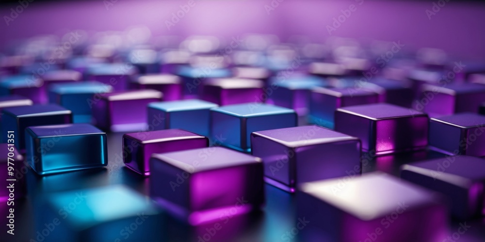 A close up of a purple background with a row of blue squares. A close up of a purple background with a row of blue squares.