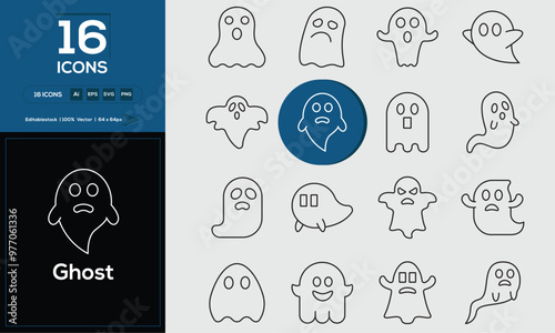 Ghost set of outline icons related to analysis, infographic, analytics. Editable stroke. Vector illustration.