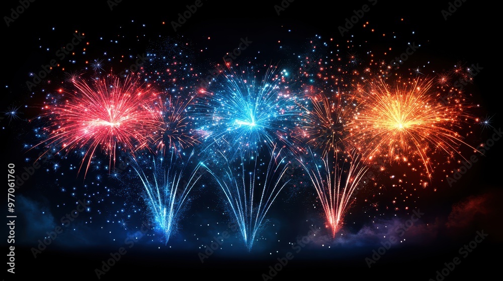 Explosive Burst of Vibrant Fireworks in the Dazzling Night Sky Explosive Burst of Vibrant Fireworks in the Dazzling Night Sky