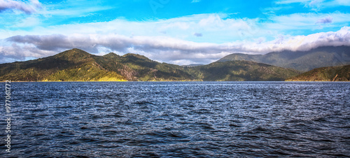 Landscape of Queens Charlotte Sound, Picton New Zealand photo