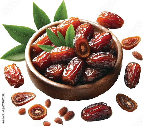 Dried date fruit isolated vector 
