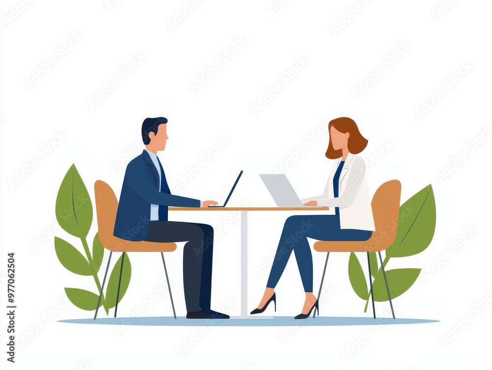 Health plan advisor, explaining coverage to a couple, flat design illustration Health plan advisor, explaining coverage to a couple, flat design illustration