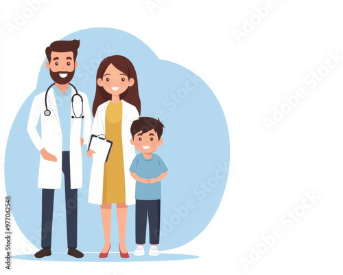 Healthcare coverage plans, family consultation, flat design illustration