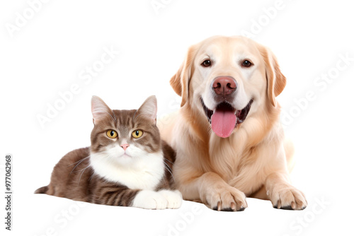 dog and cat happy isolated on white.