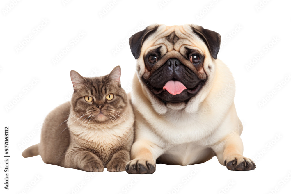 Fototapeta premium dog and cat happy isolated on white.