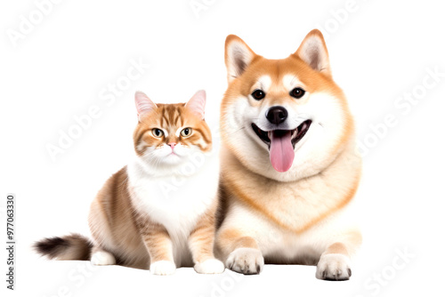 dog and cat happy isolated on white.