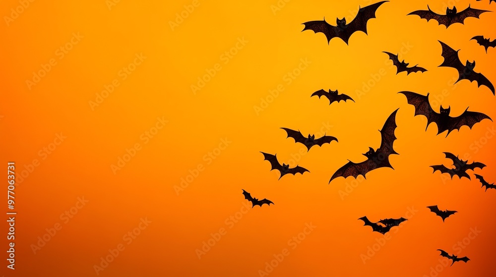 Halloween banner with spooky black bats flying on an orange background, with space to add your own text. Halloween banner with spooky black bats flying on an orange background, with space to add your own text.
