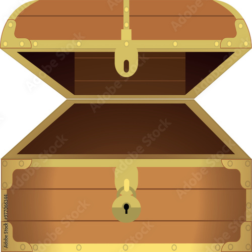 Vector, illustration, chest, wooden chest, tree, treasure, castle, for brochure, for poster, for business card, for website