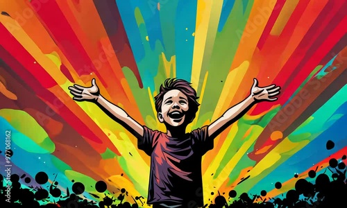 happy proud little boy colorful animation
