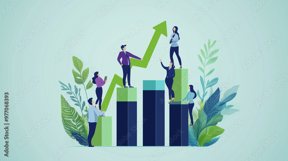 Business team collaborating to achieve growth and success, depicted ...