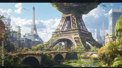 Eiffel Tower Overgrown with Vegetation