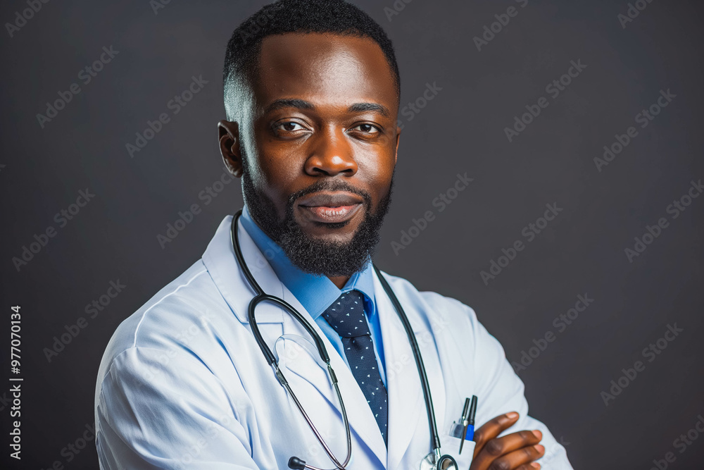 Afro-american doctor wearing a white coat in the hospital Afro-american doctor wearing a white coat in the hospital