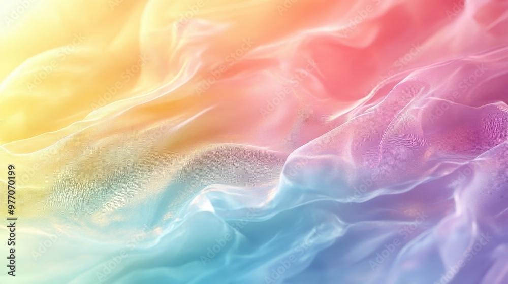 Obraz premium Abstract Colorful Fabric Texture with Soft Gradient Waves in Pastel Hues of Pink, Yellow, and Blue