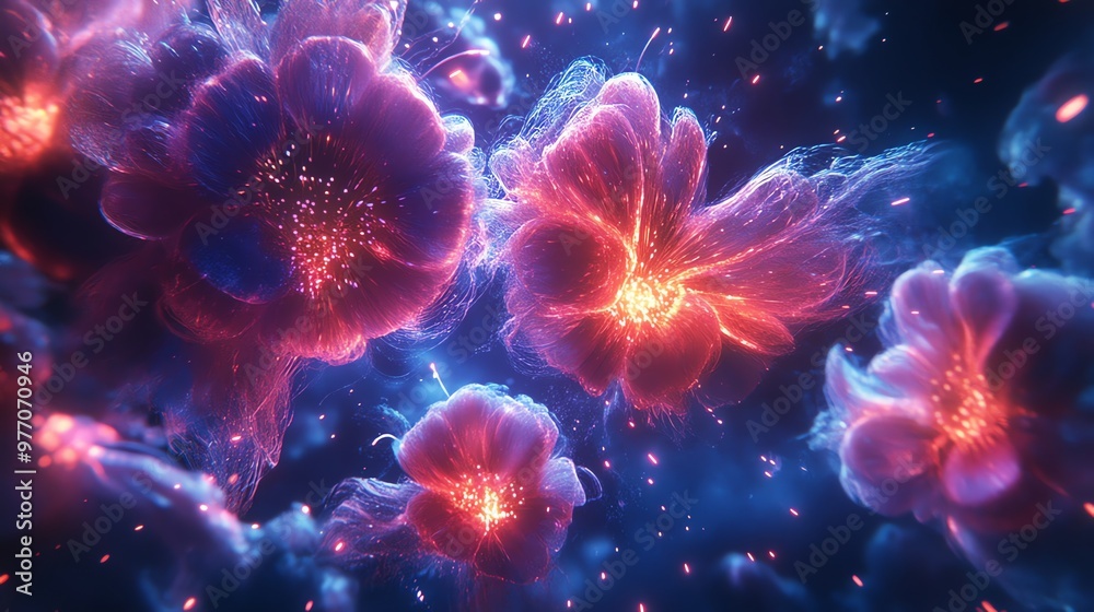 Abstract glowing flower with neon light and bokeh effect. Abstract glowing flower with neon light and bokeh effect.