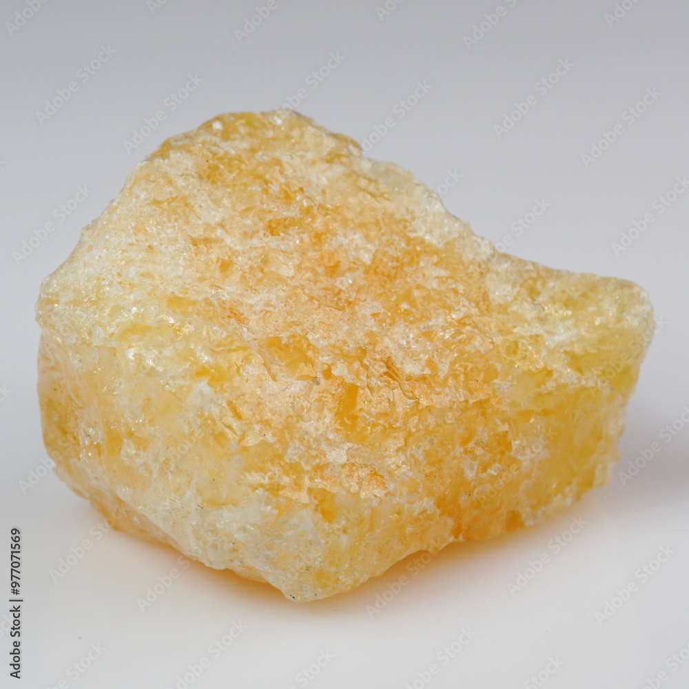 Lustrous Yellow Calcite Crystal on Pristine White Background